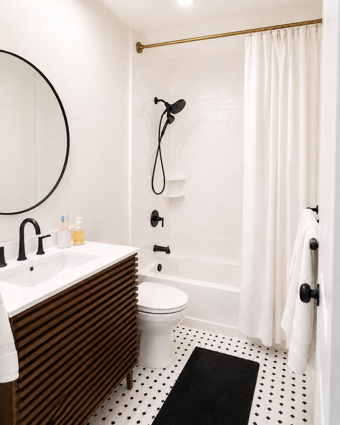 Updated bathroom with tub/shower combo, modern vanity, and clean contemporary finishes