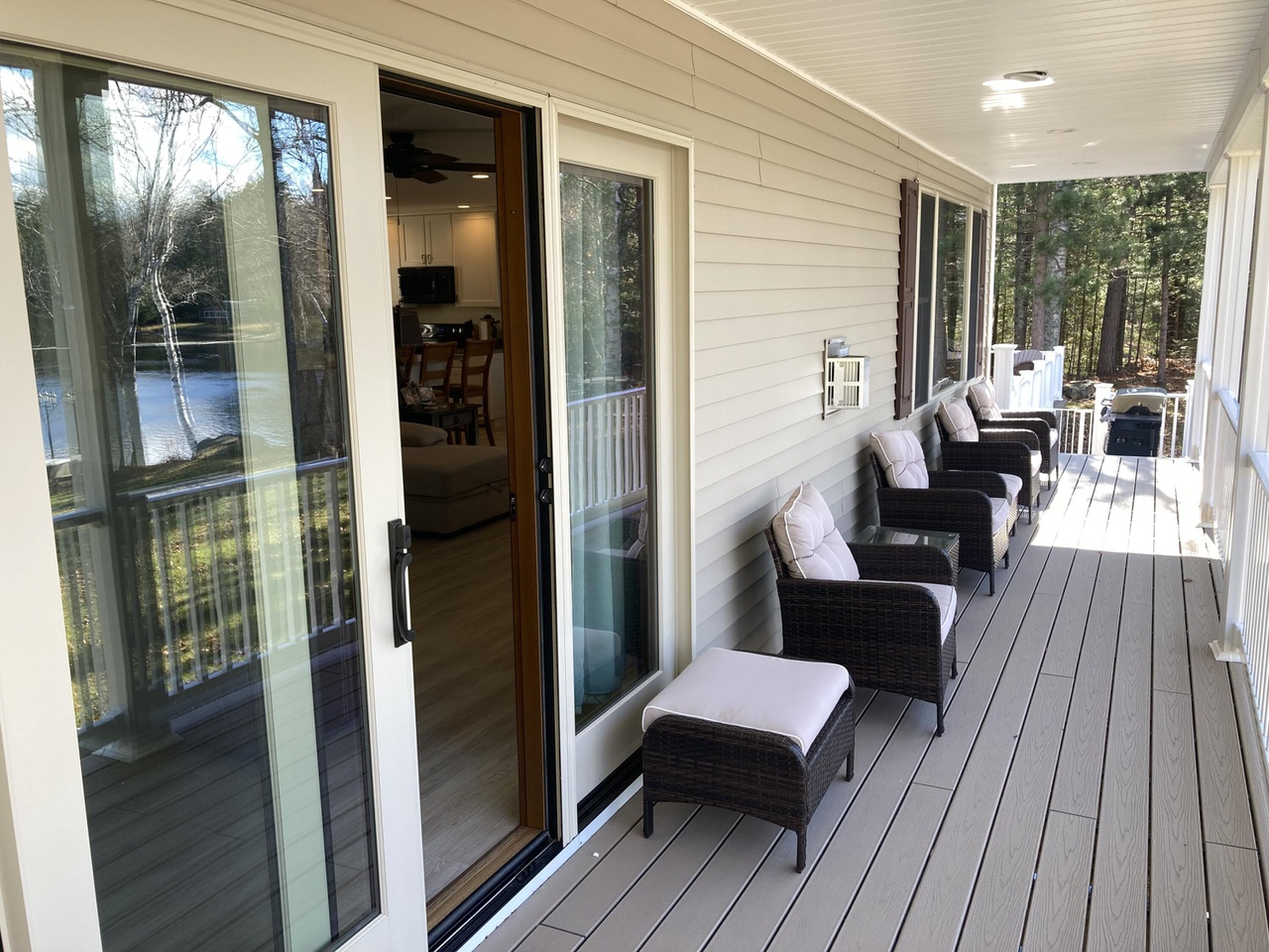 Veranda with comfortable seating and beautiful lake views 