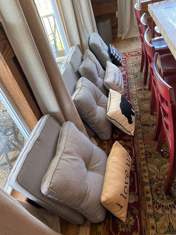 Deck furniture cushions. One set for each chair. We ask that you put these back inside upon leaving.