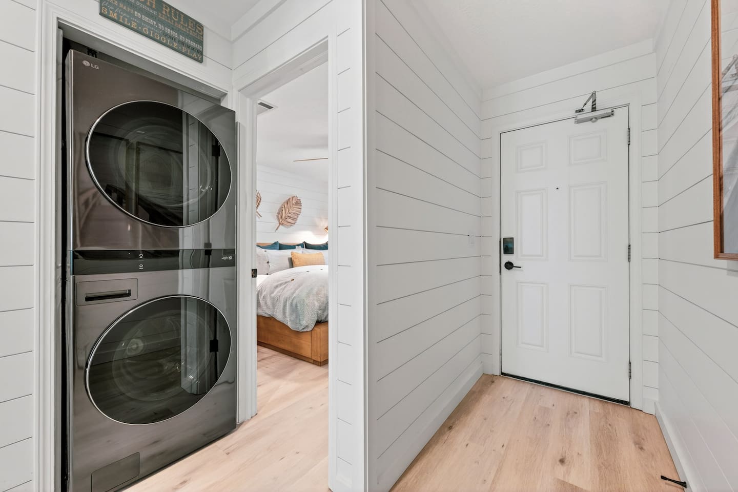 Enjoy the convenience of an in-unit stackable washer and dryer with complimentary laundry detergent included