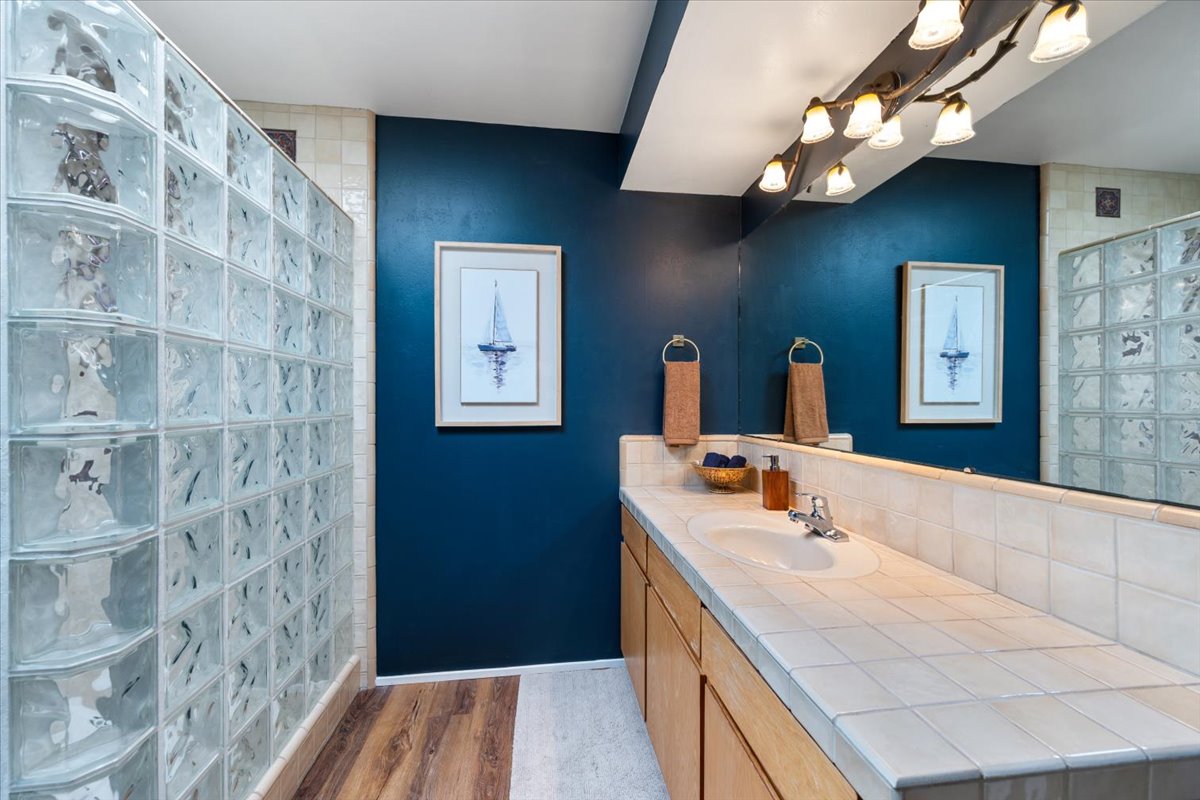 Hall Bathroom: large single vanity