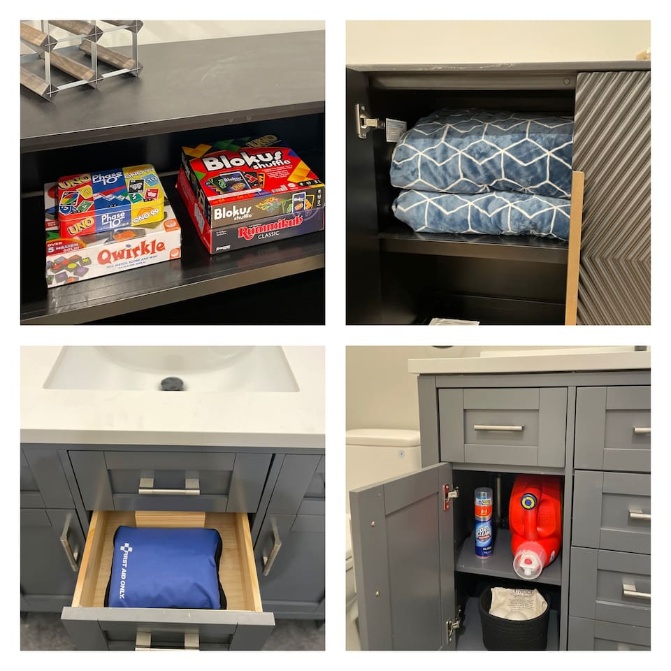 From board games neatly stacked for entertainment, to well-folded towels ready for use, every compartment serves a thoughtful purpose.