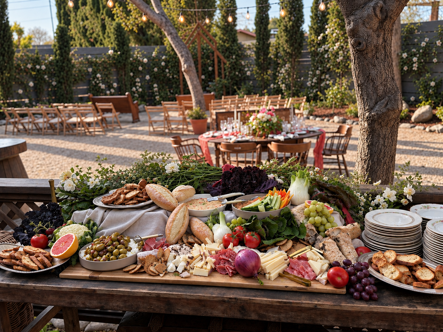 Made for gathering. The spacious patios and backyard offers room to dine, celebrate and linger beneath the trees. (Note: inquire about booking events on Los Alamos Heritage House website.) 