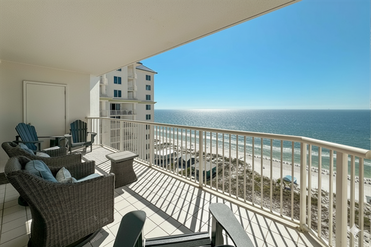 Where the sky meets the sea.  This expansive balcony provides a front-row seat to nature's most spectacular show.  Unwind and recharge in this idyllic setting.