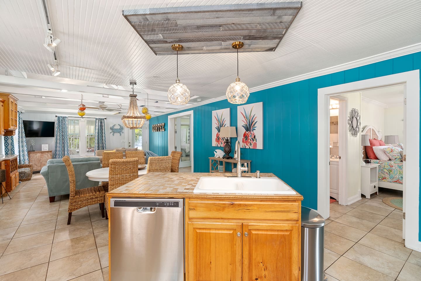 Kitchen with access to Guest bedroom with attached bath with Jacuzzi tub & shower