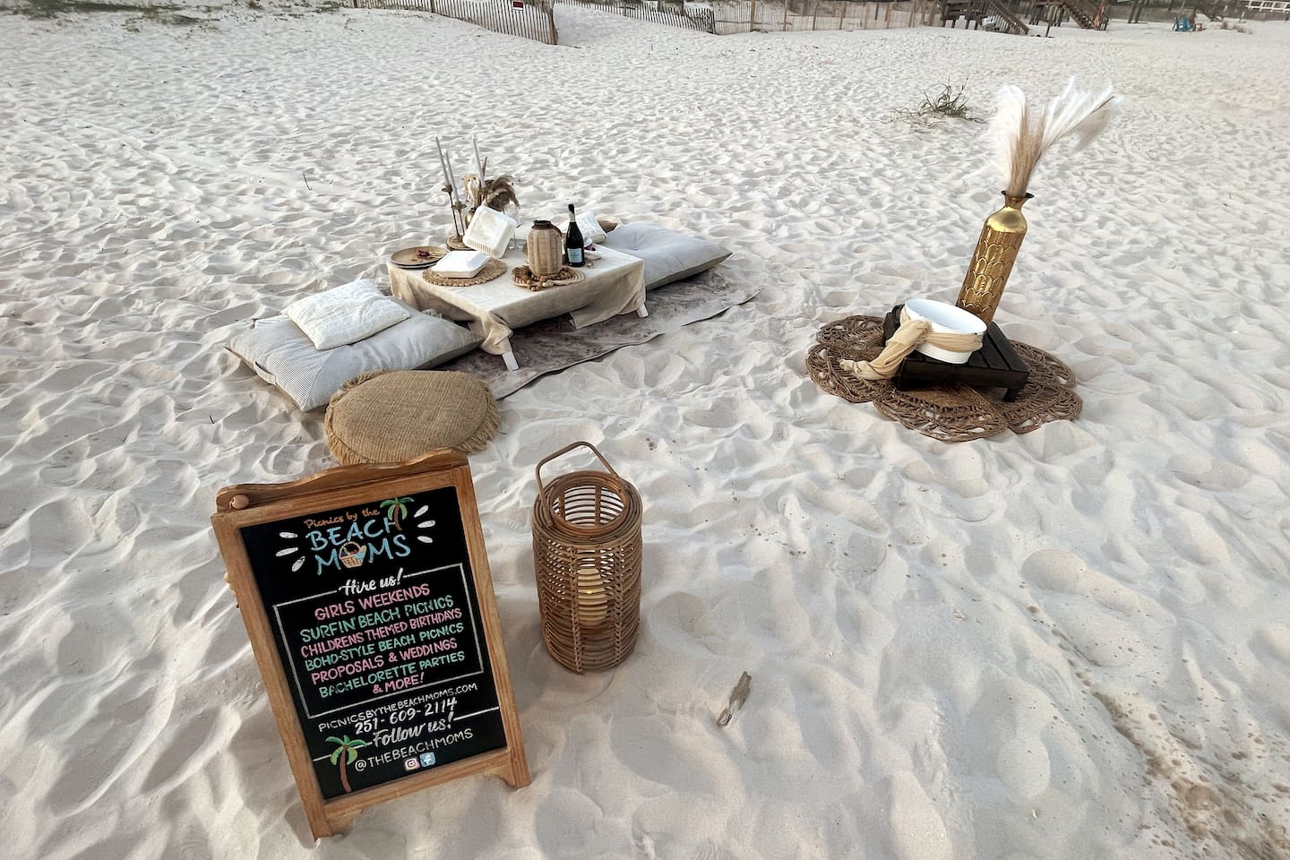 Want to picnic on the beautiful white sand beach? Call and book with these ladies for a cozy, stylish beach setup at Gulf Shores!

