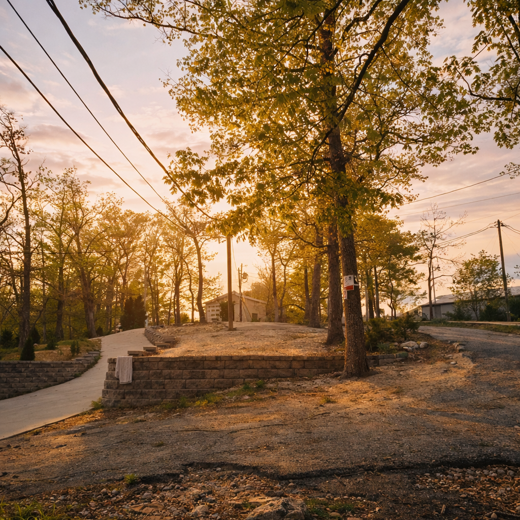 Parking area on the gravel above the retaining wall