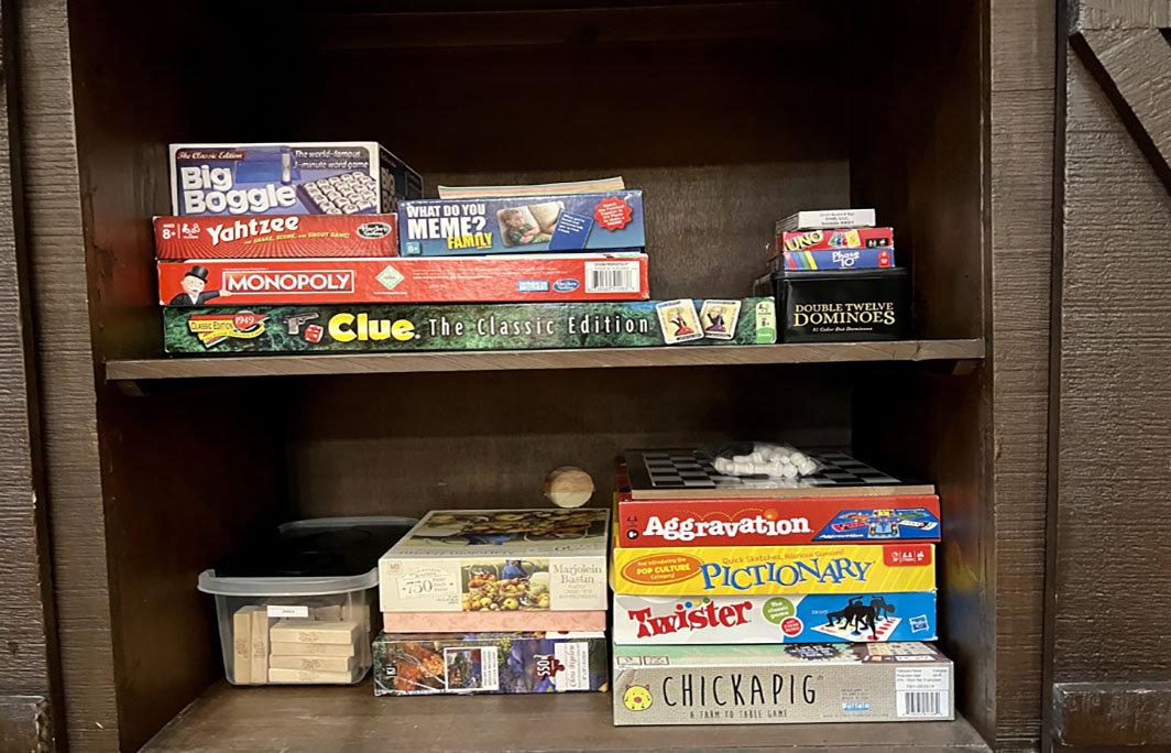Board games, cards, and puzzles for hours of fun.