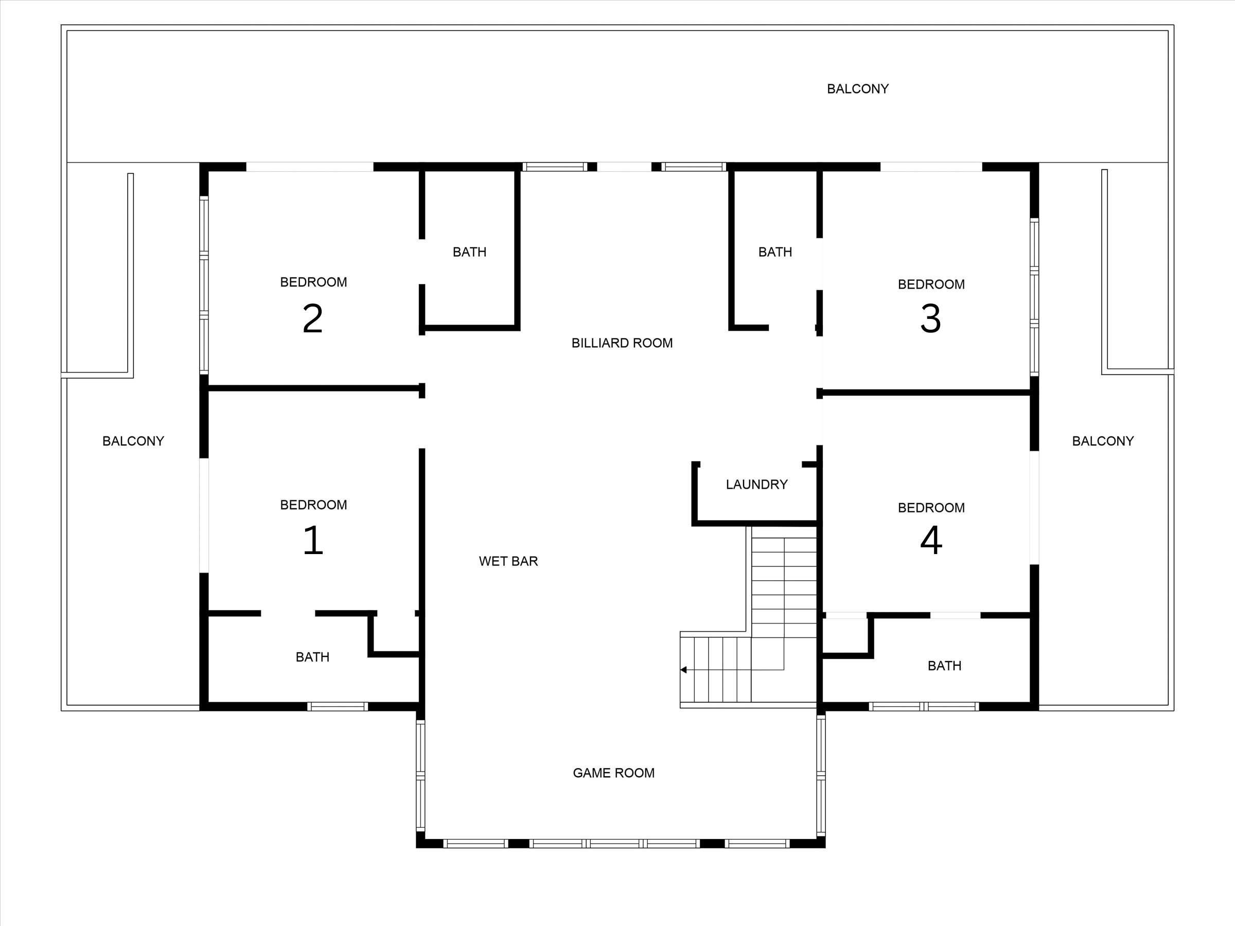 Upper Floor.  Has 4 ensuite king bedrooms and a lounge/bar area with a pool table, shuffleboard, foosball, and video games.  Perfect for hosting your event!
