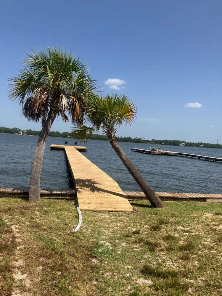 Palm-lined path to the private pier