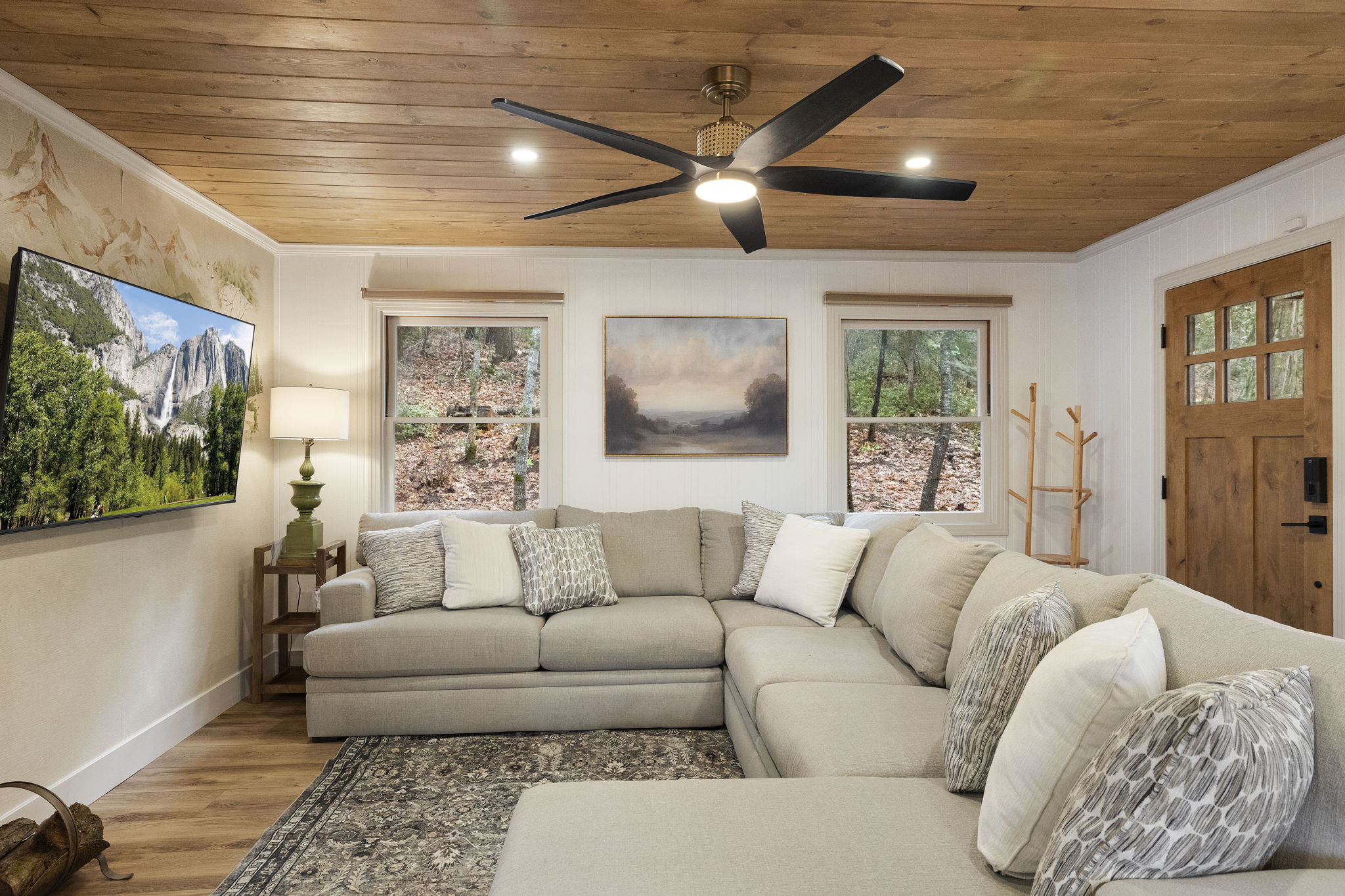 Large, new U-shaped sleeper sofa with chaise lounge to relax together or watch TV.