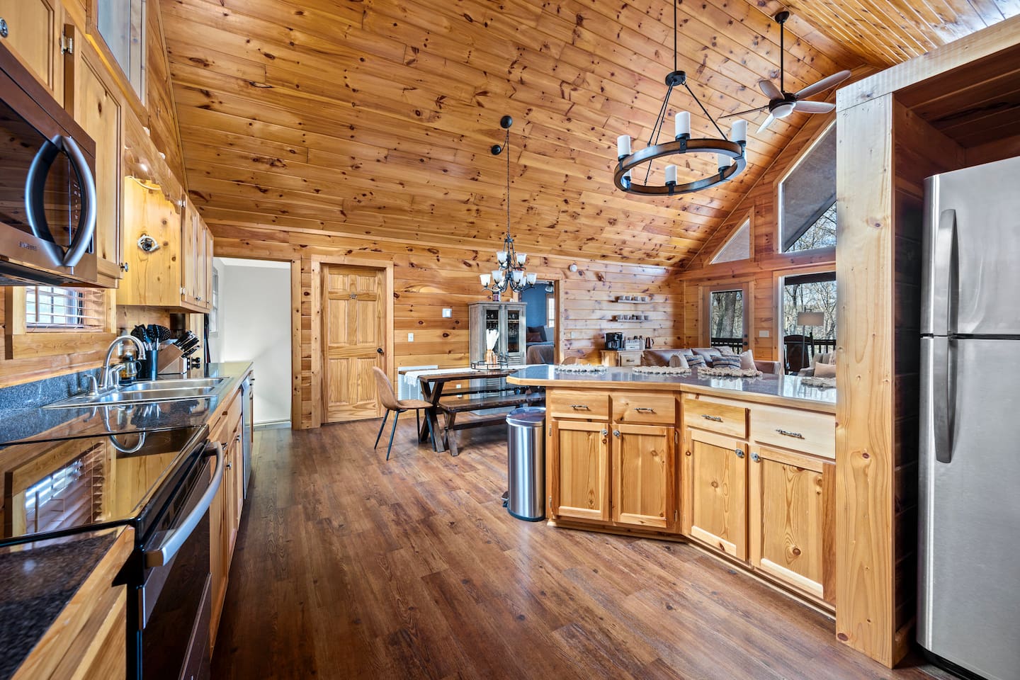Stainless appliances in the spacious kitchen.