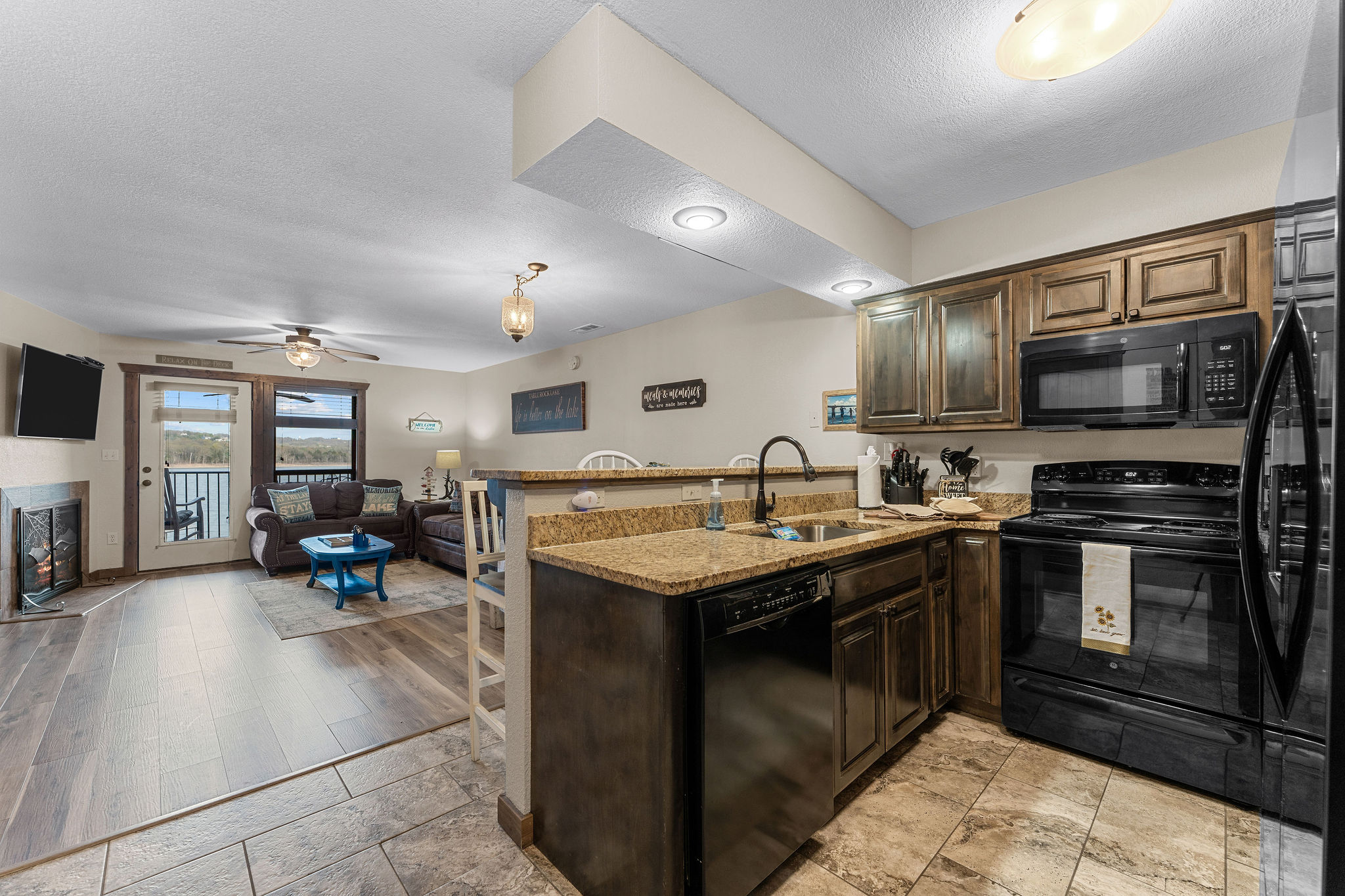 Breakfast bar and dishwasher. 