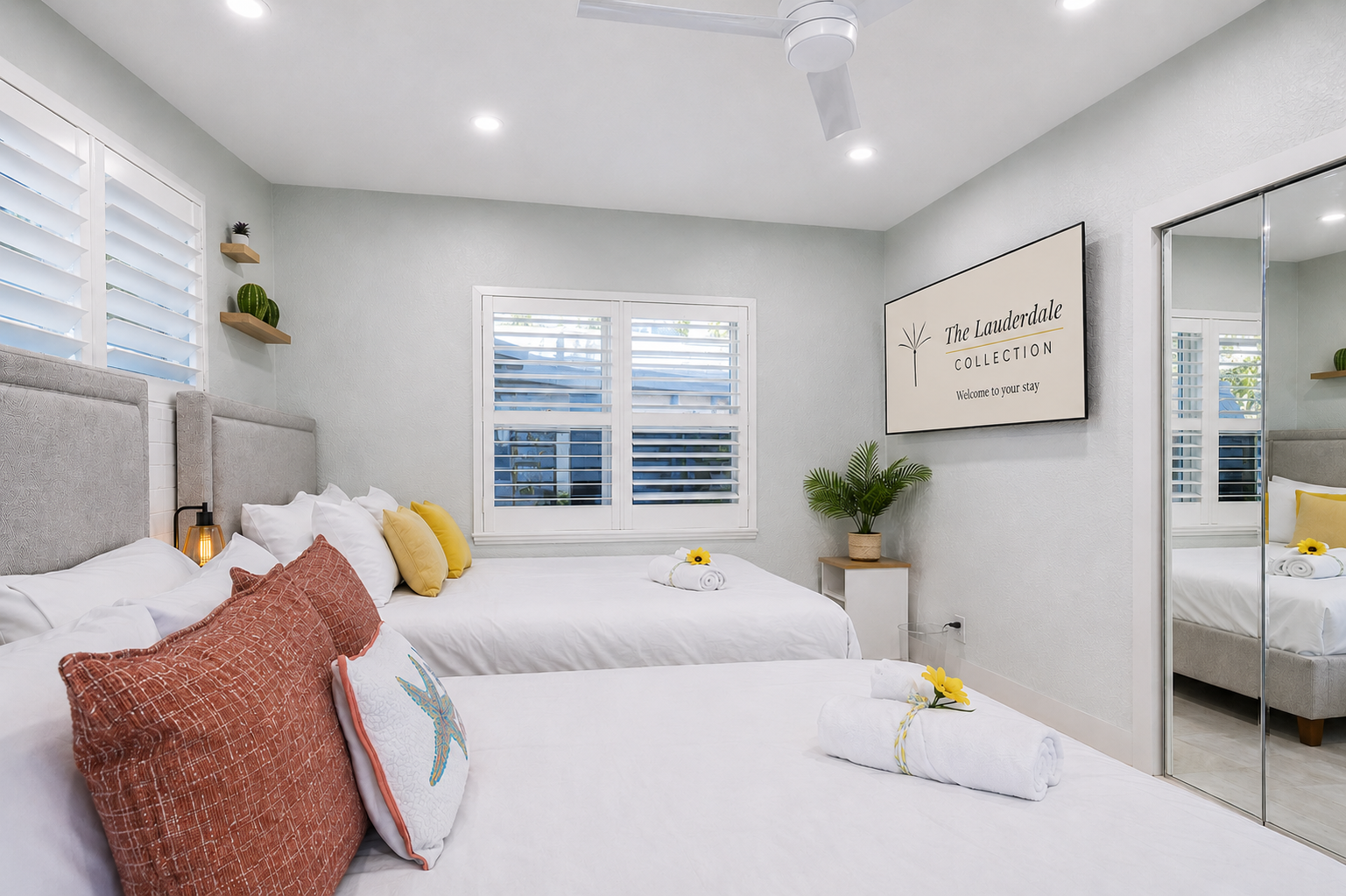 Two queen beds and straight out to the backyard — comfort meets fresh air 🌿- equipped w/ a Smart TV