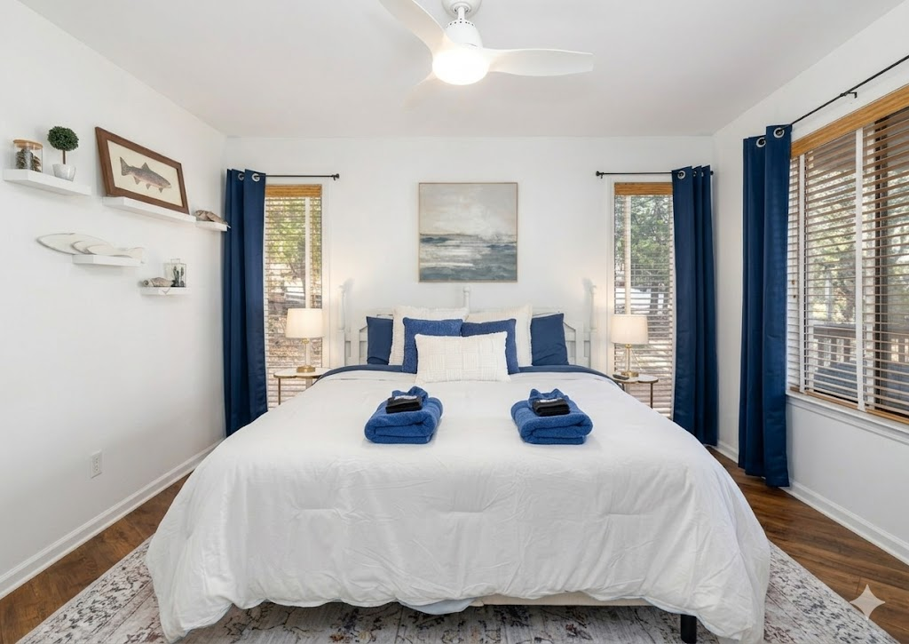 Charming King Bedroom 1: Enjoy soothing views and stylish decor for a restful retreat in Henrico!