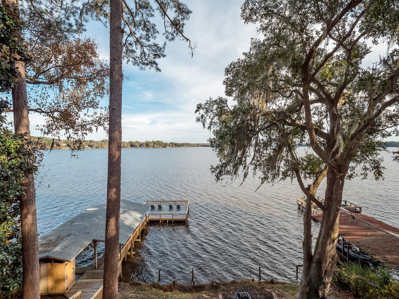 Boathouse, dock and firepit