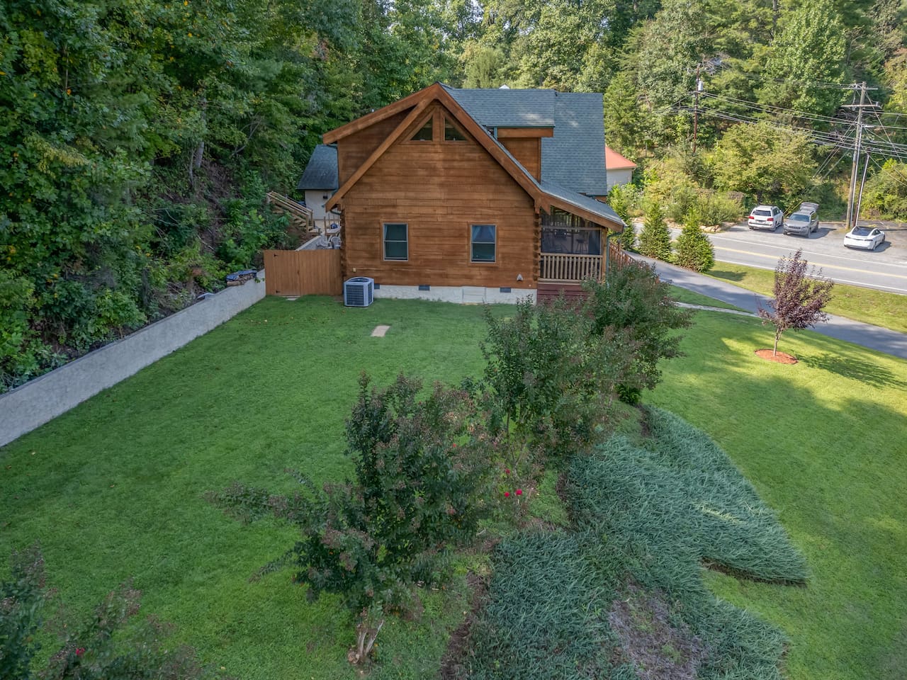 Left front view of the home with firepit available 