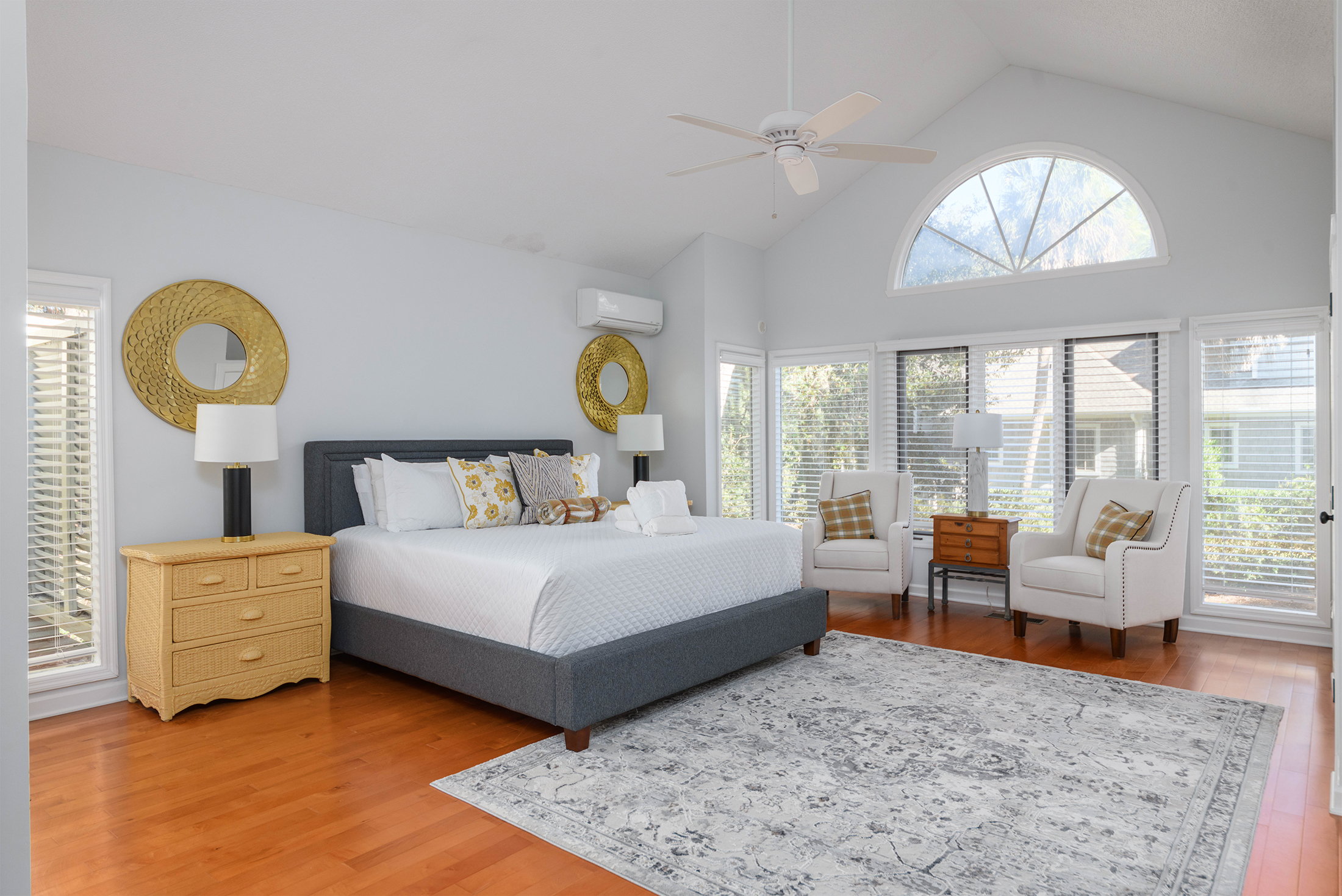 Master bedroom features king bed