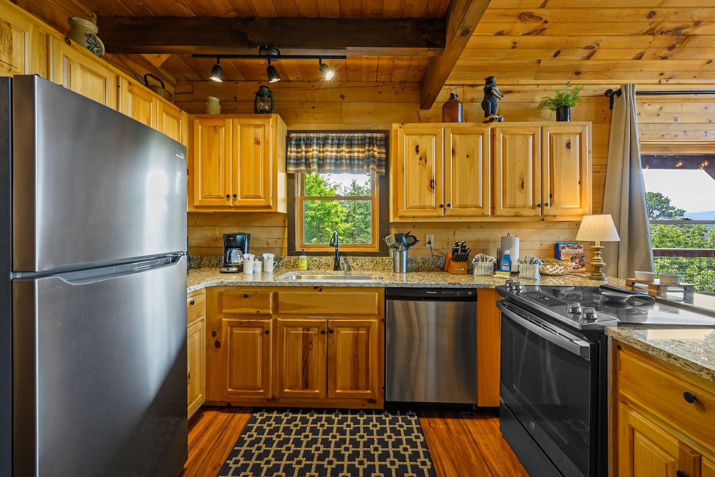 The kitchen includes new appliances, granite countertops and all of the things you would need to make your favorite (or quick and easy) meal.  A starter pack of items (trash bags, paper towels, dish soap, toiletries) are provided. 