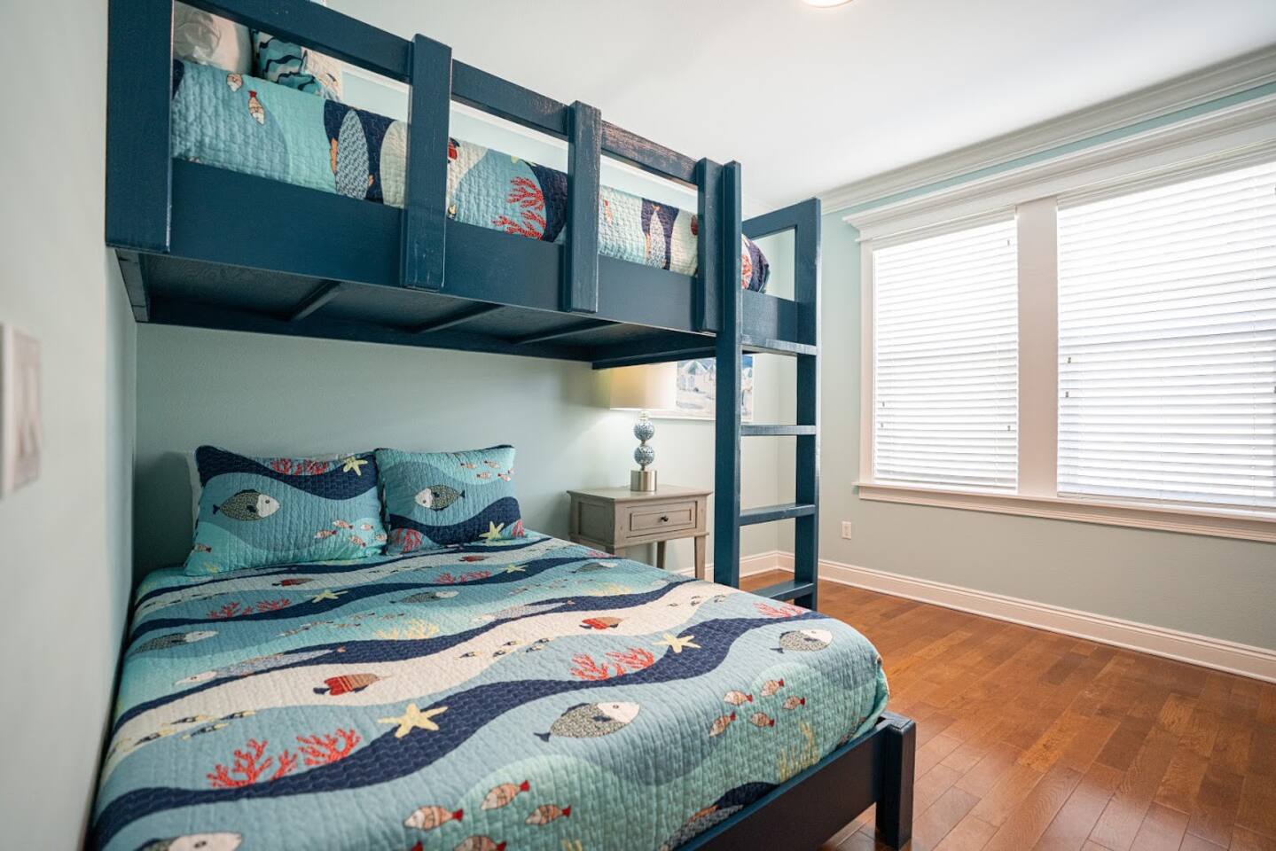 One of two full over queen bunk rooms each with a private full bathroom.
