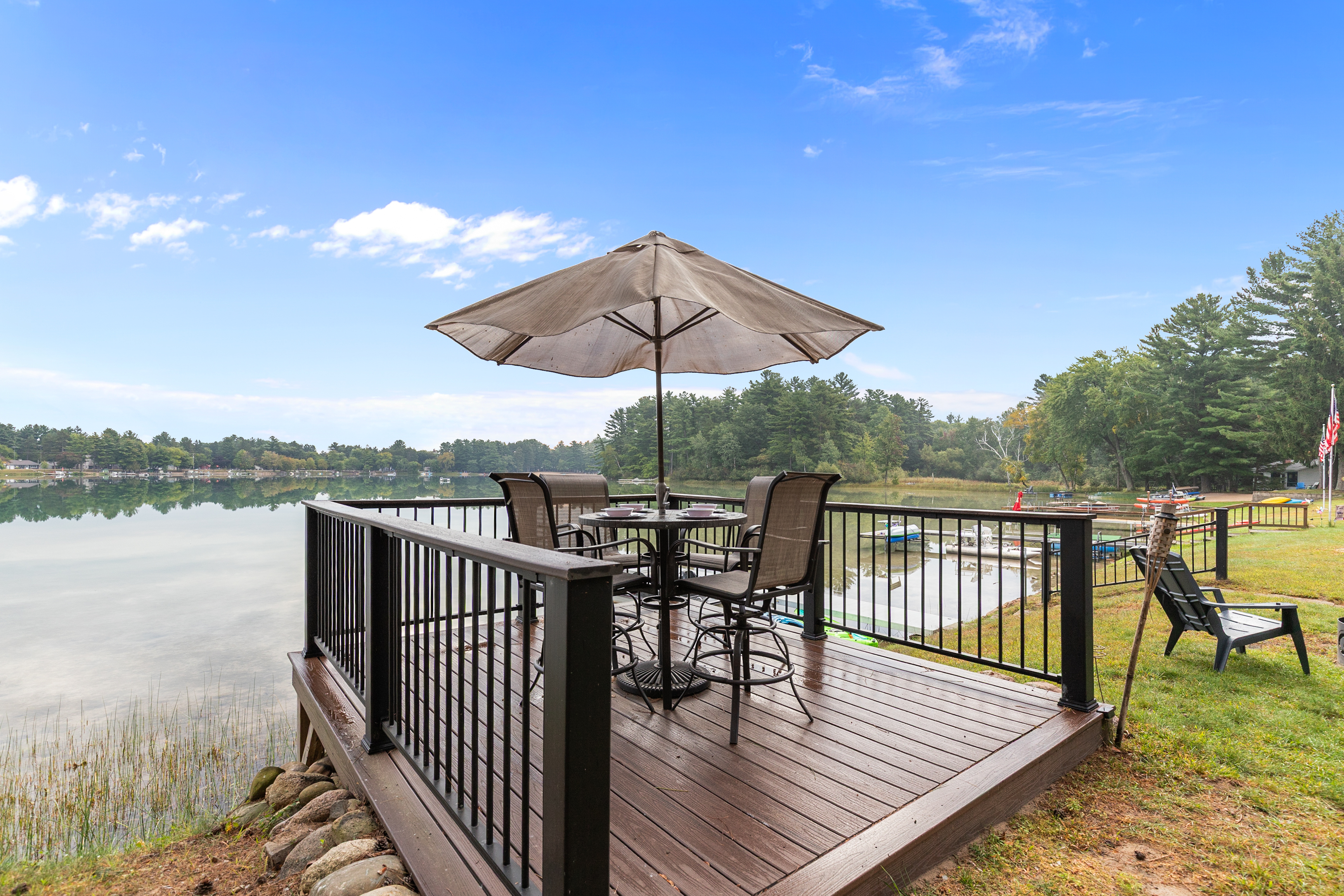 Dine outdoors on the deck overlooking the water—where every meal comes with a view.