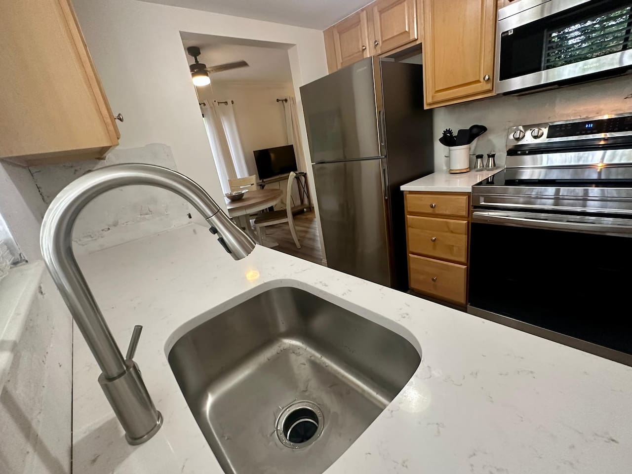 Kitchen with stainless steel appliances