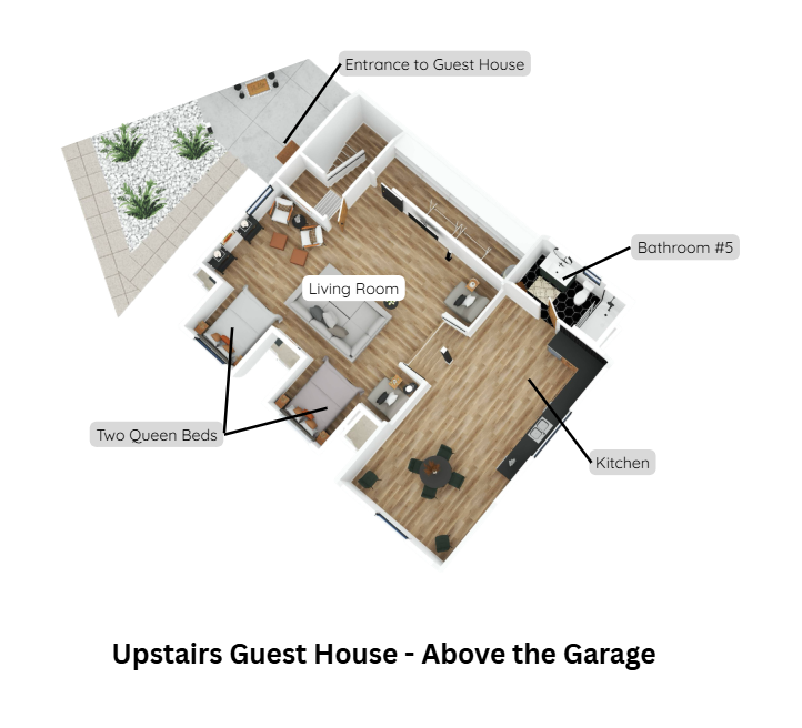 Upstairs Guest House / Above the Garage - 3D Floor Plan