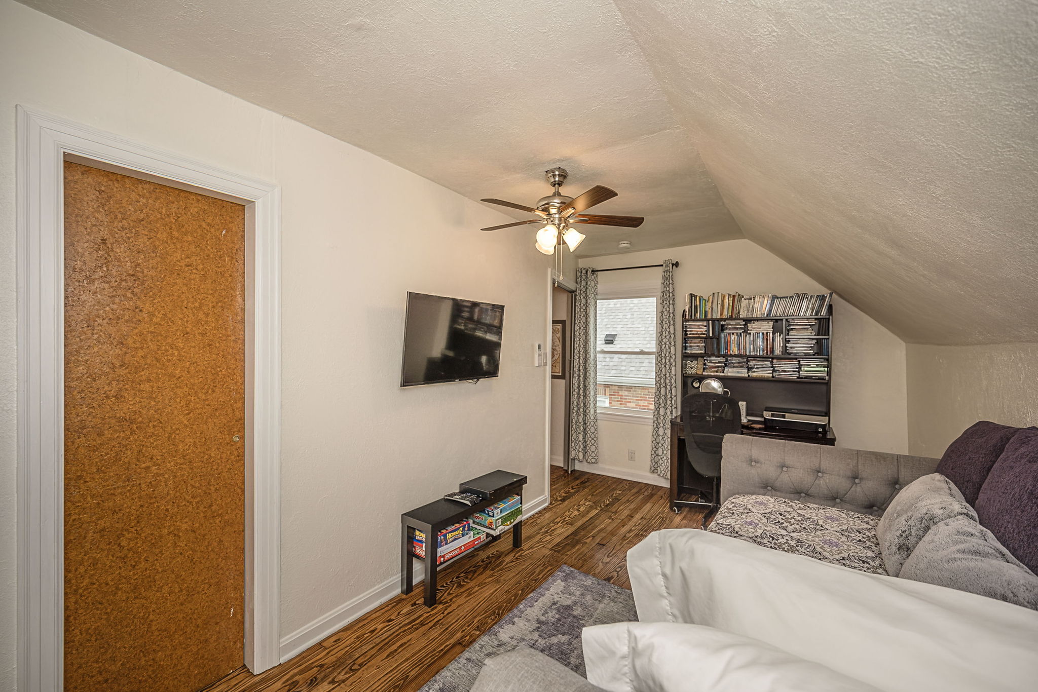 This bedroom includes a Smart TV and DVD's.