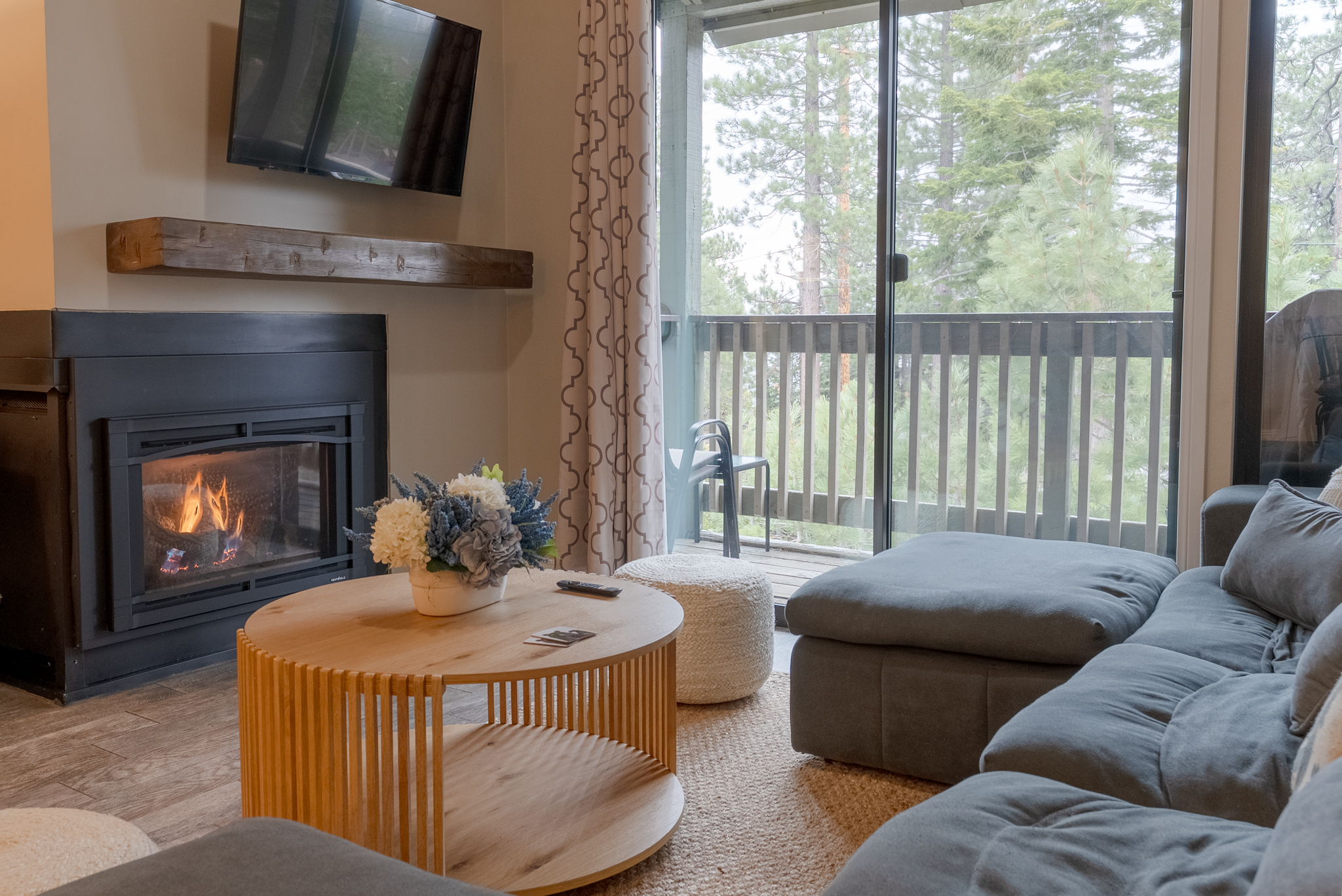 A gas fireplace that we remotely turn on before your arrival in the winter time.