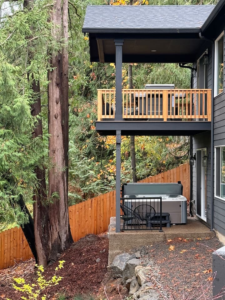 Two decks on the Northern side of the house.