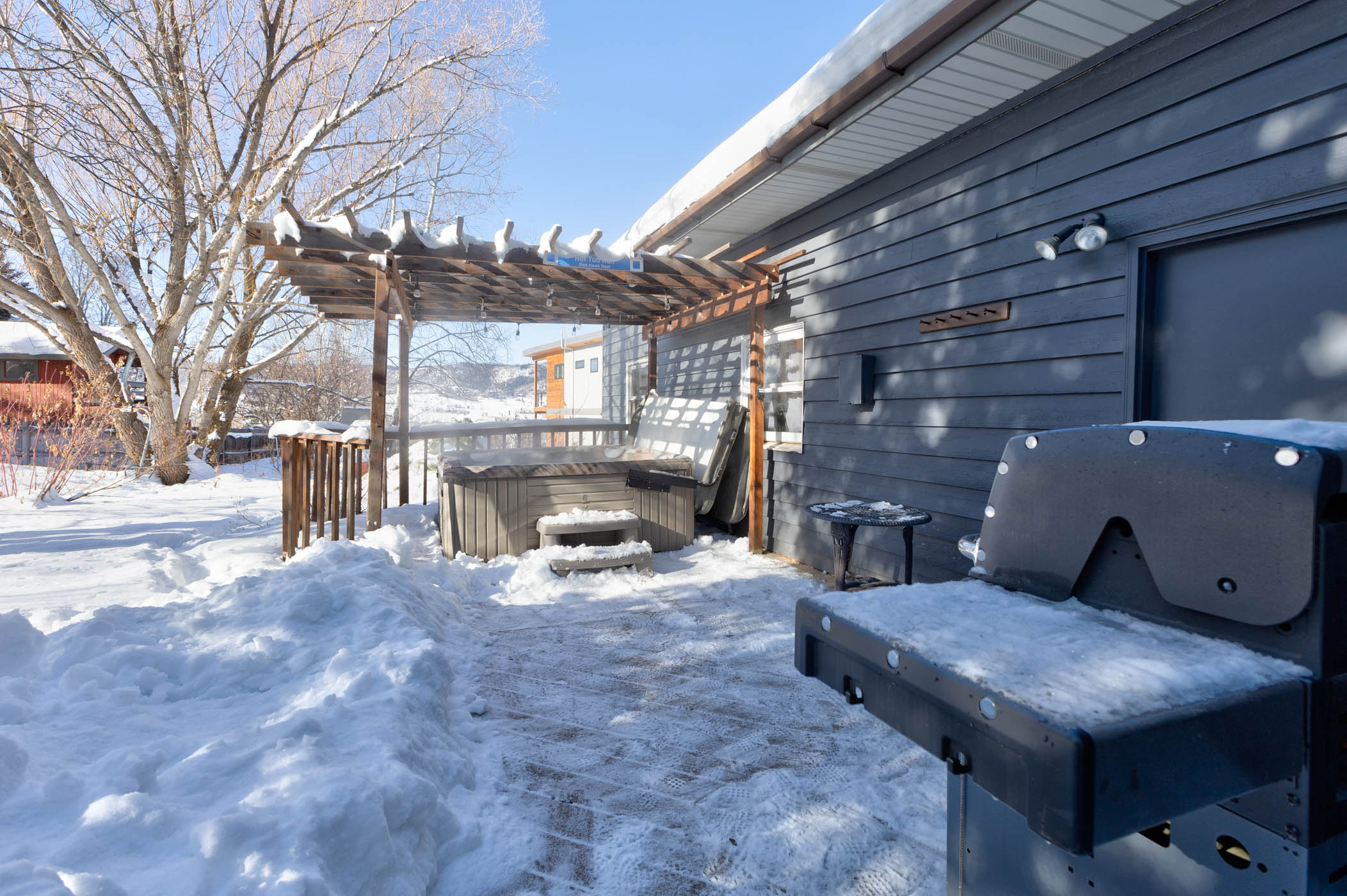 Backyard with Gas Grill and Hot Tub
