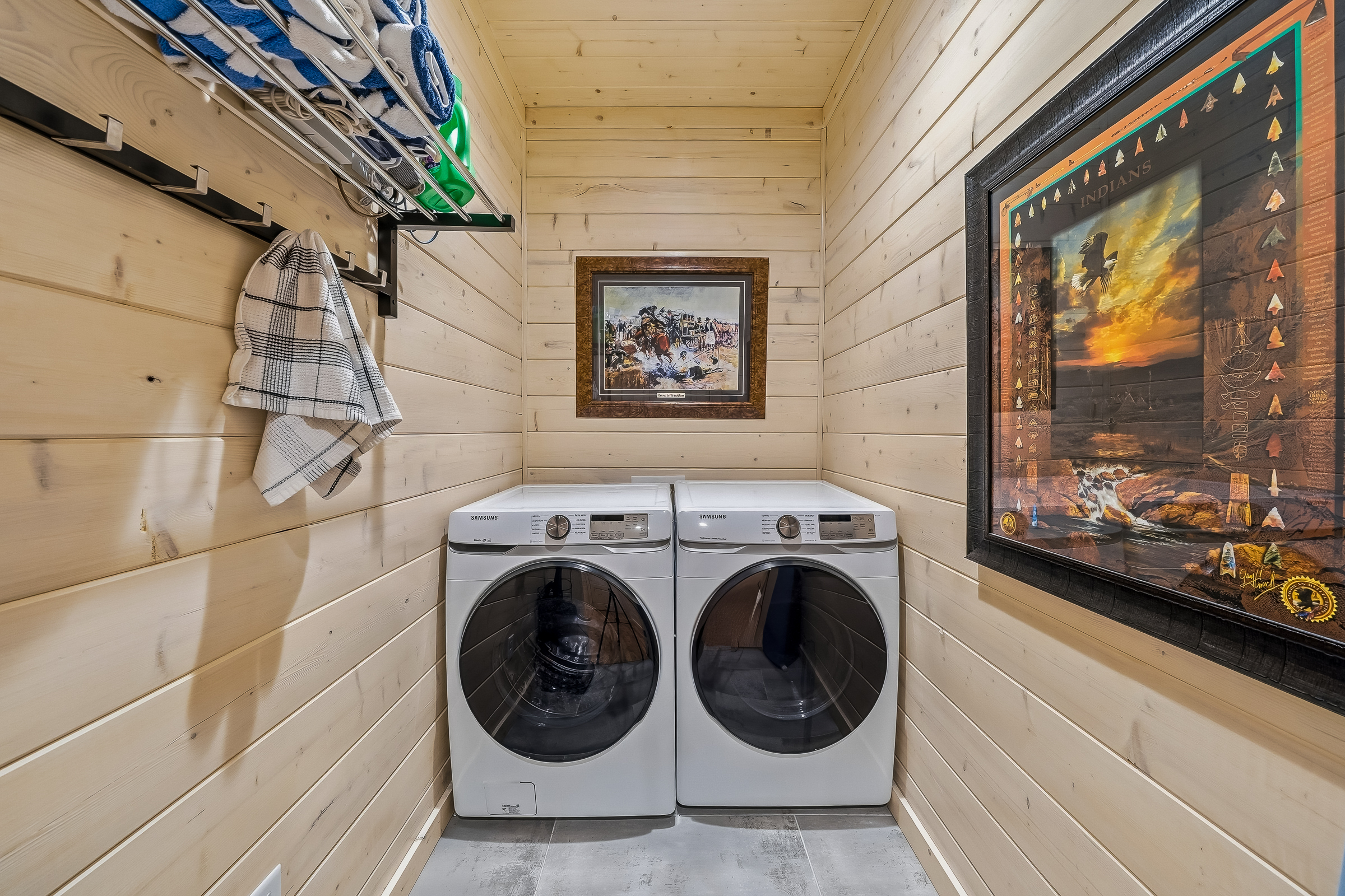 A fully equipped laundry room with a high-capacity washer and dryer to keep your stay worry free.