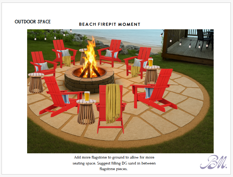 Expanded firepit area w/ upgraded seating, ideal for group hangouts under the stars.