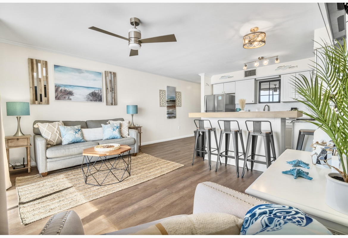 Living Area with Memory Foam Sleeper Sofa and Extra Mattress Pad, if needed. 