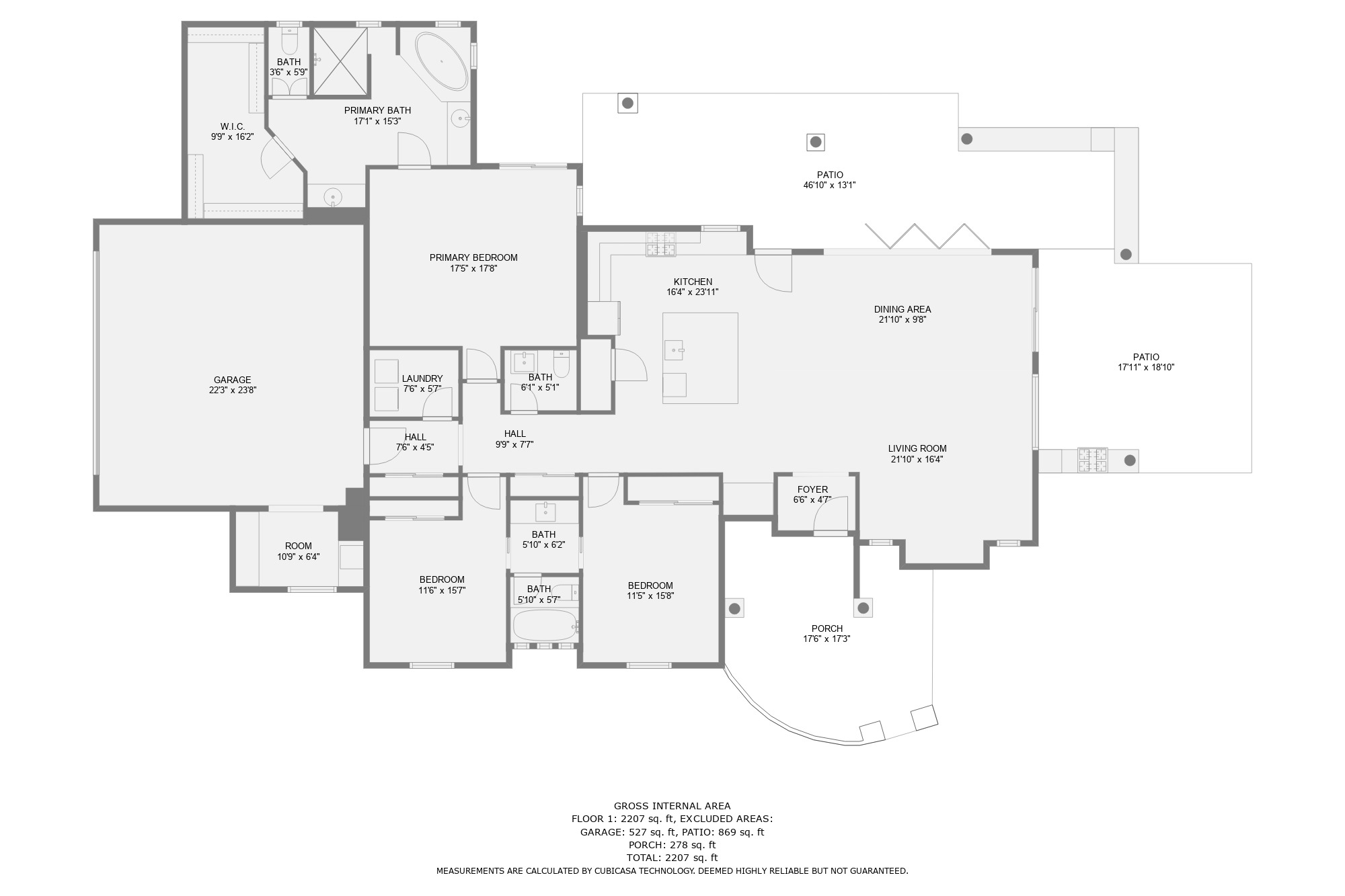 Layout of the single level home floor plan. 
