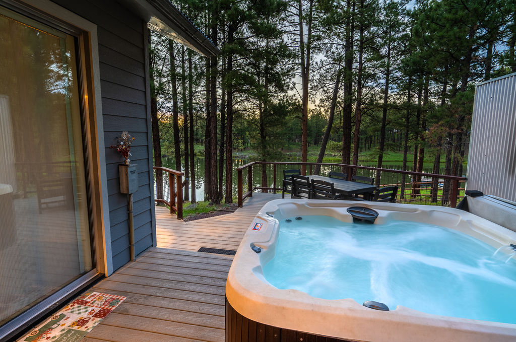 New hot tub on a wrap around trex deck, overlooking the lake. 