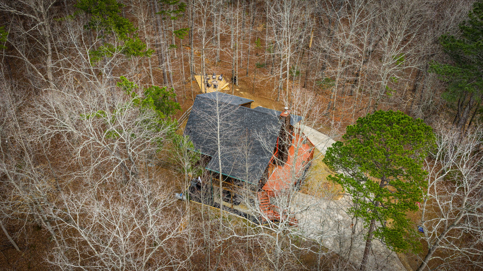 Beautiful aerial shot of the cabin.