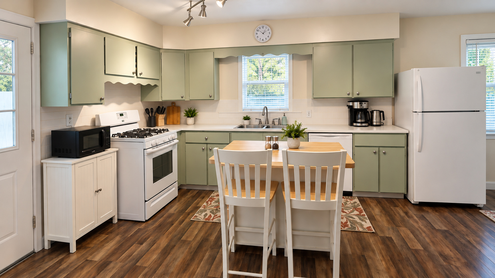 Fully equipped kitchen with island, dishwasher and room to gather.