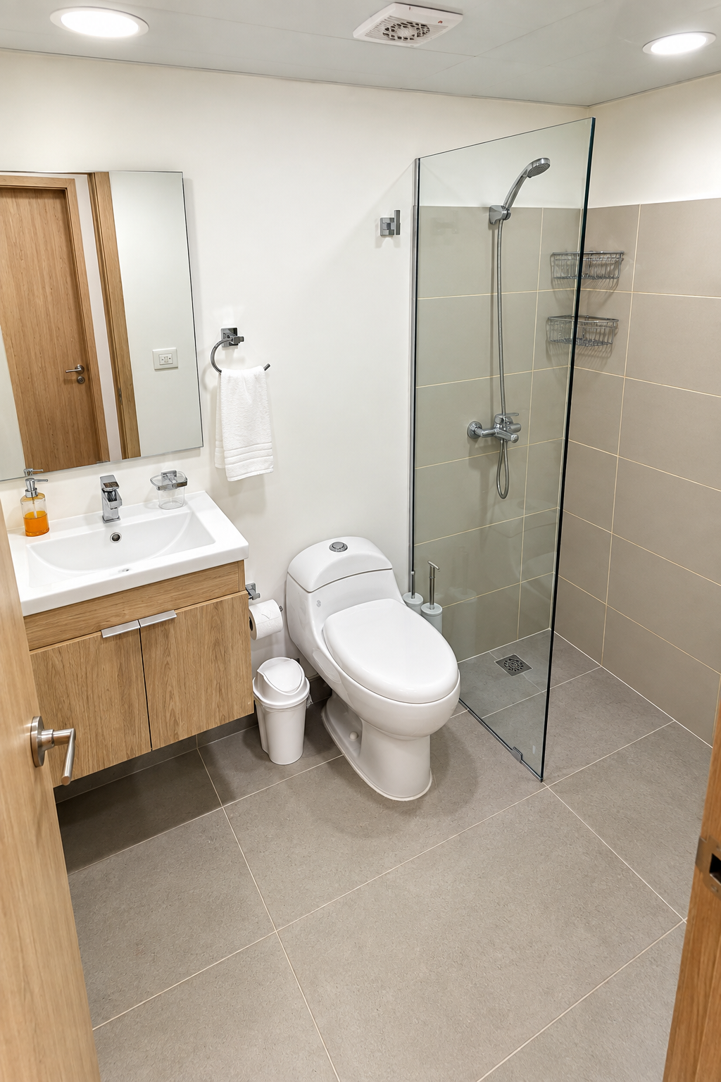 Second full bathroom with a modern vanity and spacious walk-in glass shower. 🚿✨