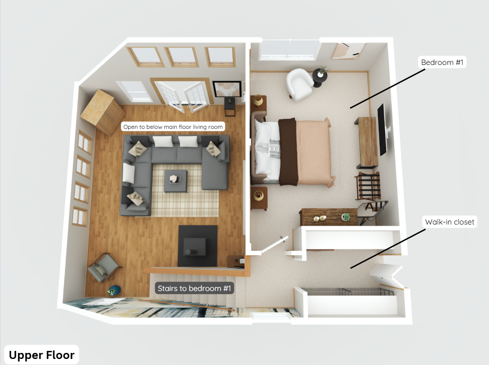 Upper Level 3D Floor Plan (Bedroom #1)