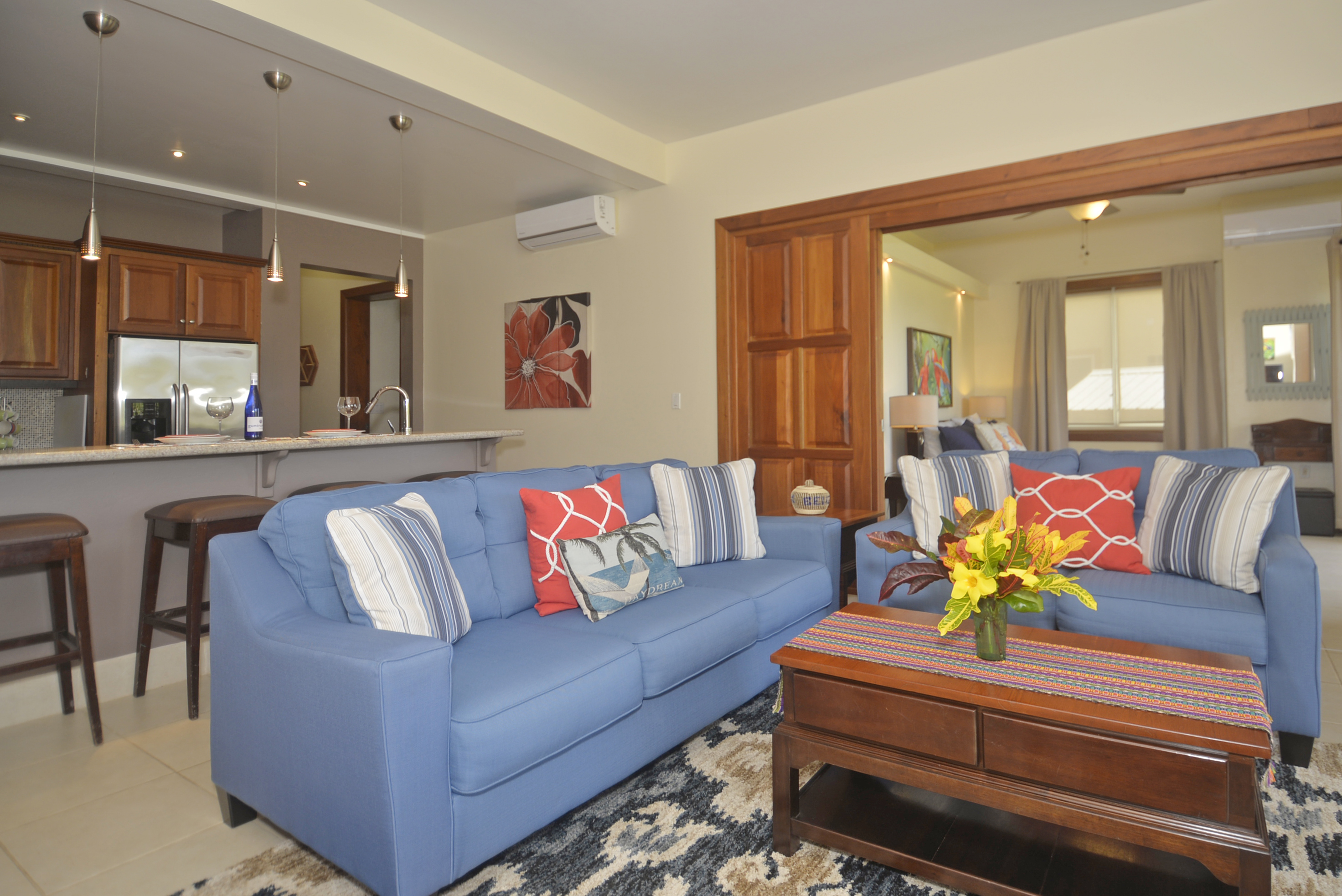 Living Room, Kitchen and Master Bedroom