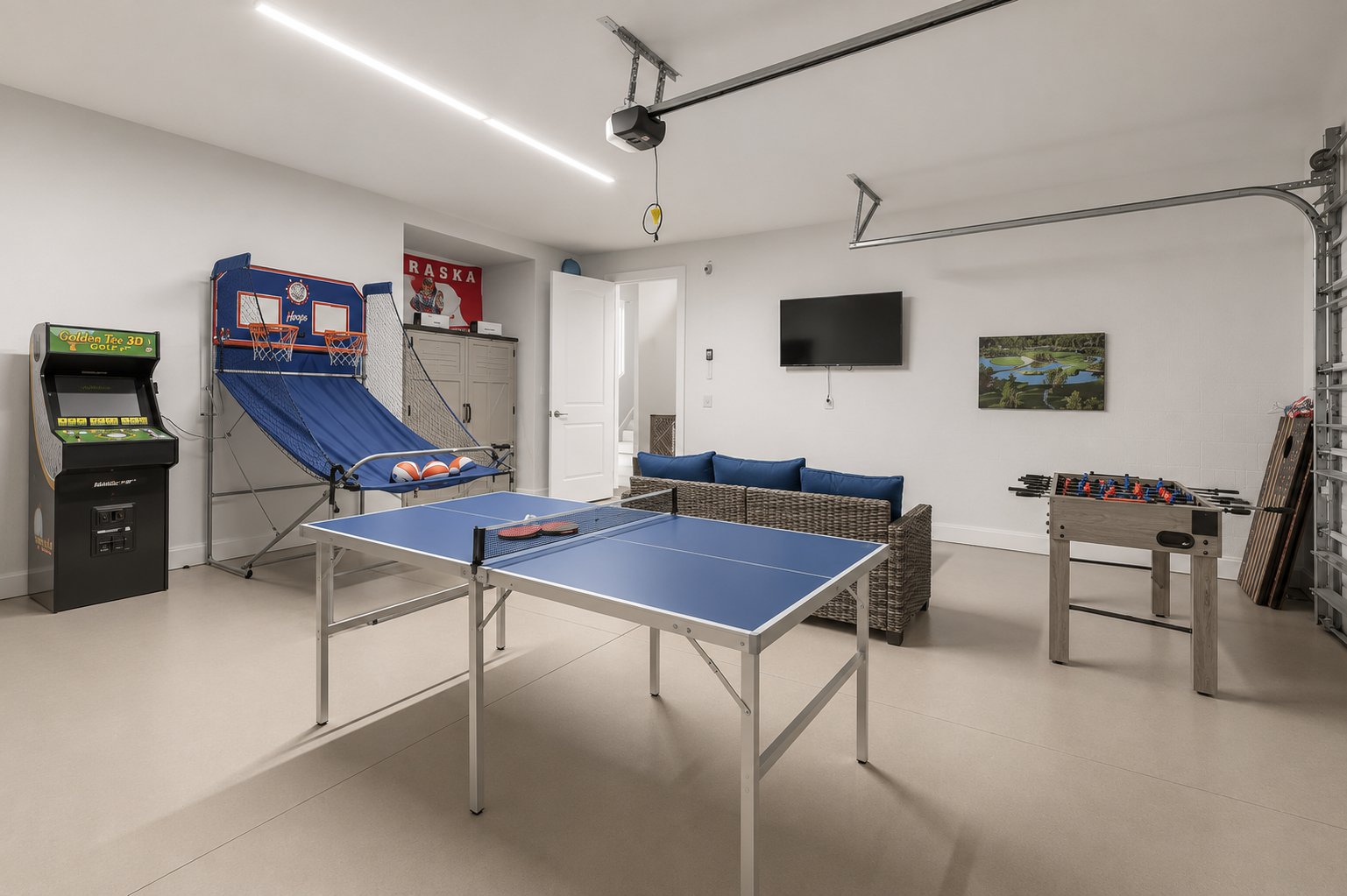 Let the tournaments begin! Ping-pong rallies, foosball rivalries, and arcade showdowns turn this game room into the heart of the fun. Rainy afternoons fly by, trash-talk melts into laughter, and every generation gets to play like a kid again.
