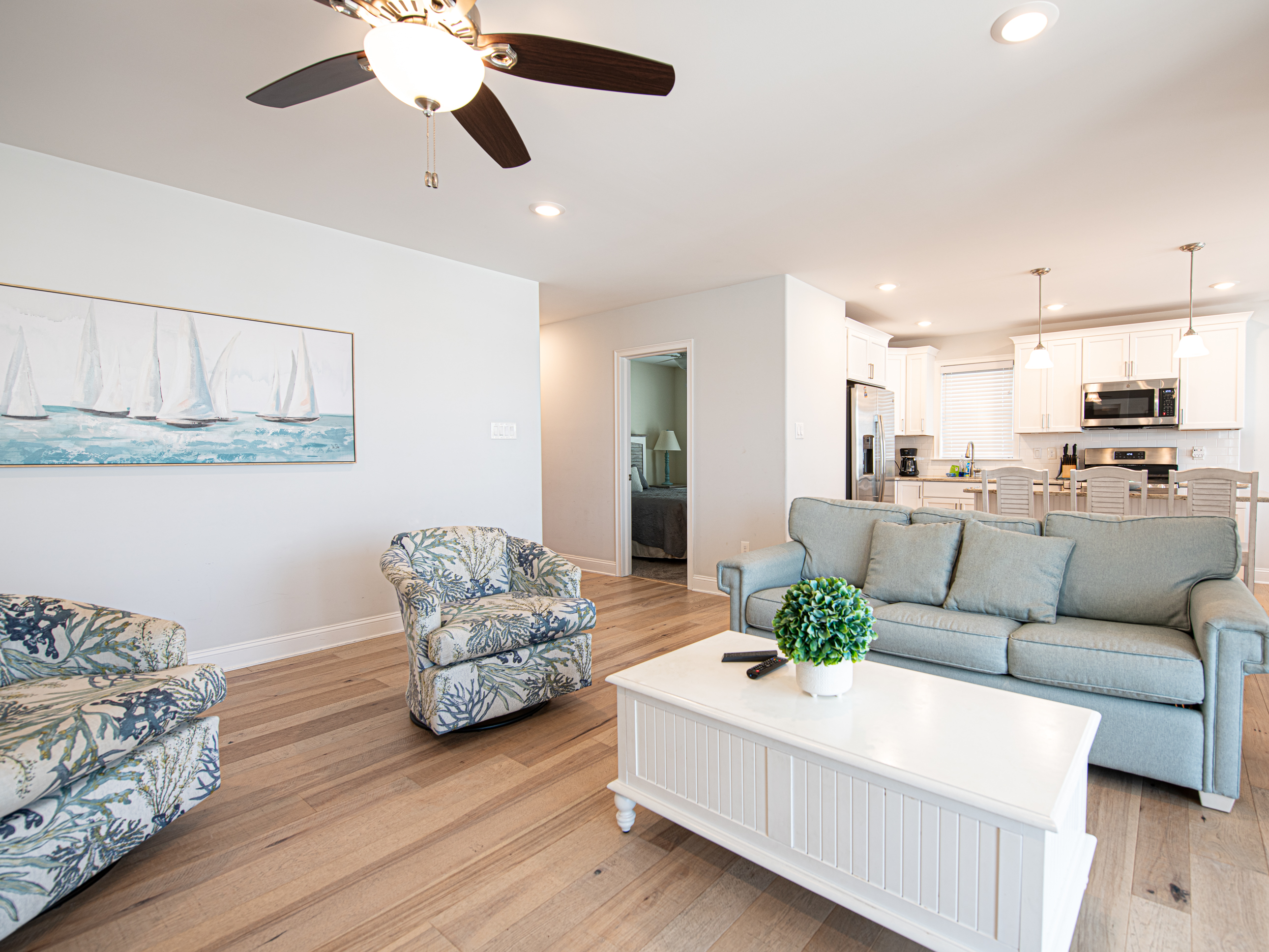 Living room with flat screen TV and sleeper sofa