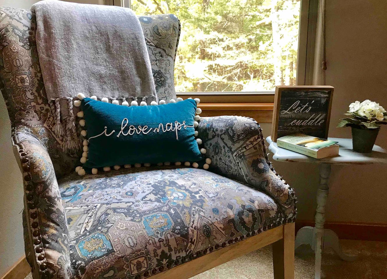 Reading nook in master.  Open the window to hear creek in back yard