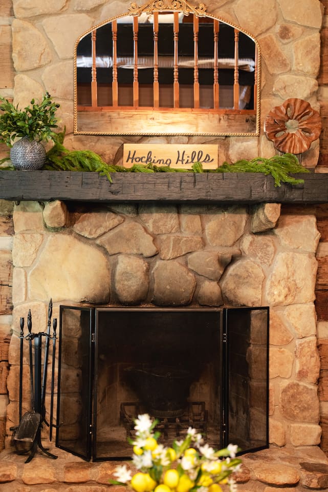 The fireplace, adding warmth and charm to Timber Twine’s living space