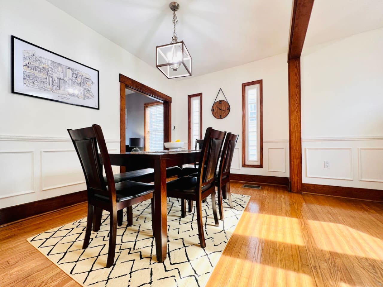 Elegant 6-seater dining table, perfect for family meals or hosting guests in a stylish setting.