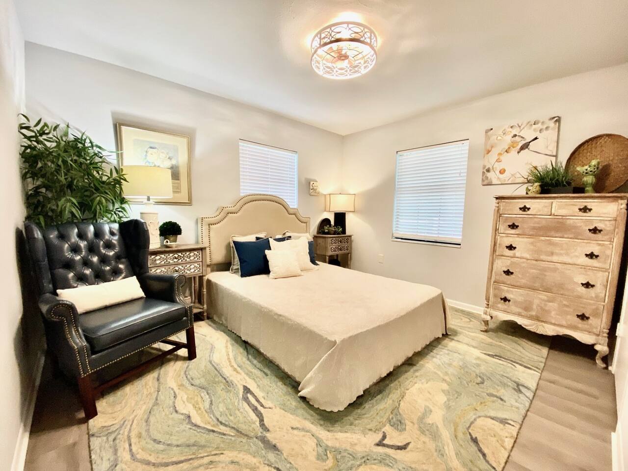 Bedroom #2 features a queen bed and plenty of clothing storage.