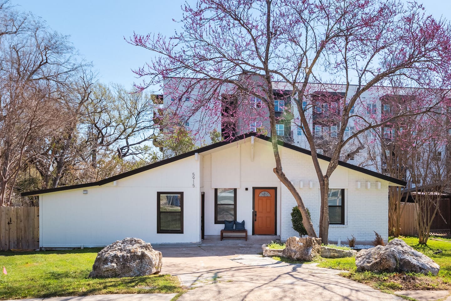 new build with free parking for 4 cars, fenced yard, covered patio