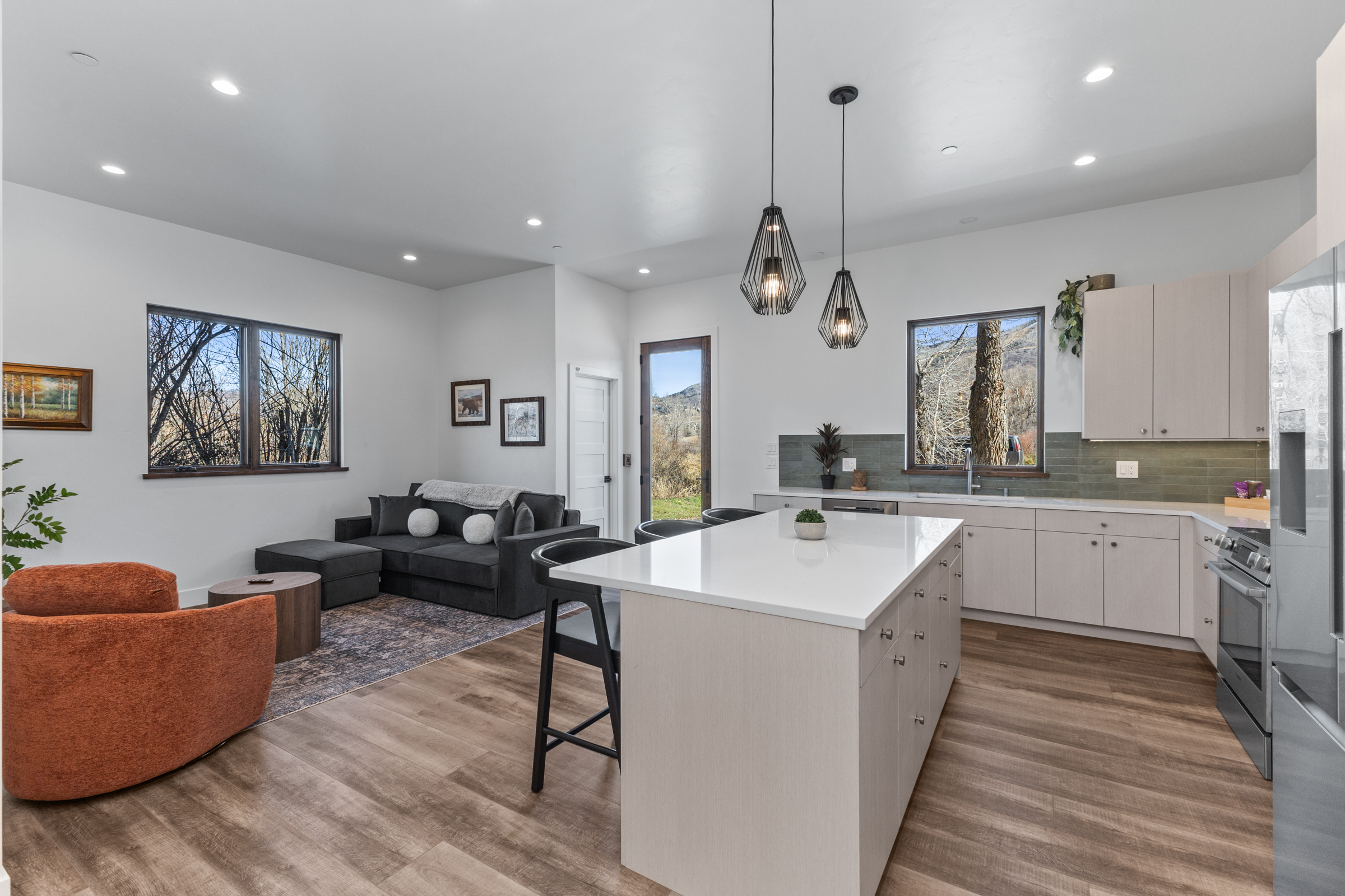 Full Kitchen and Living Room View