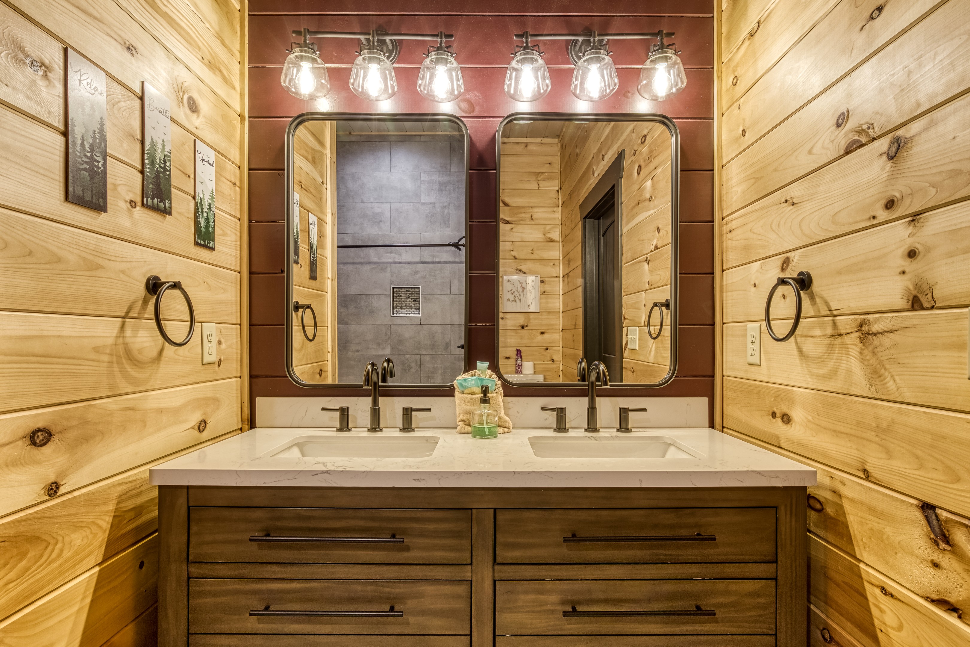 A spacious ensuite bathroom with a double vanity—perfect for unwinding after a long day of exploring